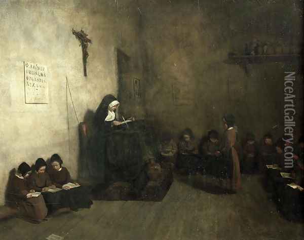 Interior of a School for Orphaned Girls, 1850 Oil Painting - Francois Bonvin