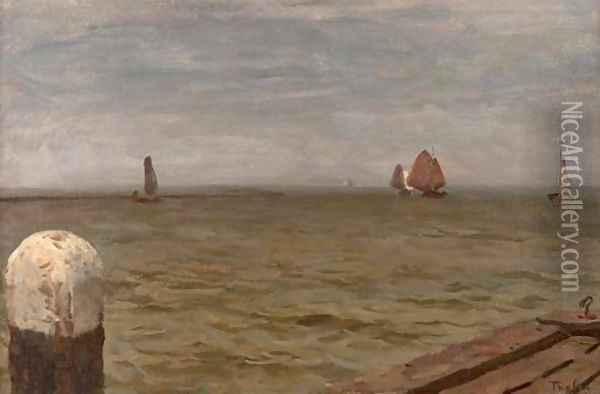 On the jetty Oil Painting - Willem Bastiaan Tholen