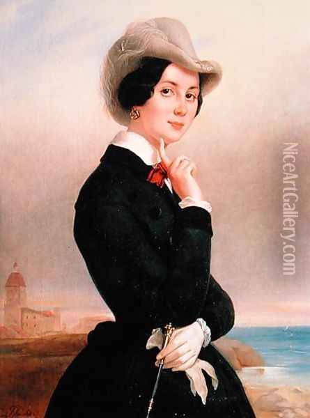 Portrait of Vera Samoilova, 1840s Oil Painting - Jewgenij Alexandrowitsch Pluchart