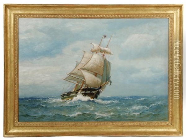 Sailing Ship In Heavy Seas Oil Painting - James Gale Tyler