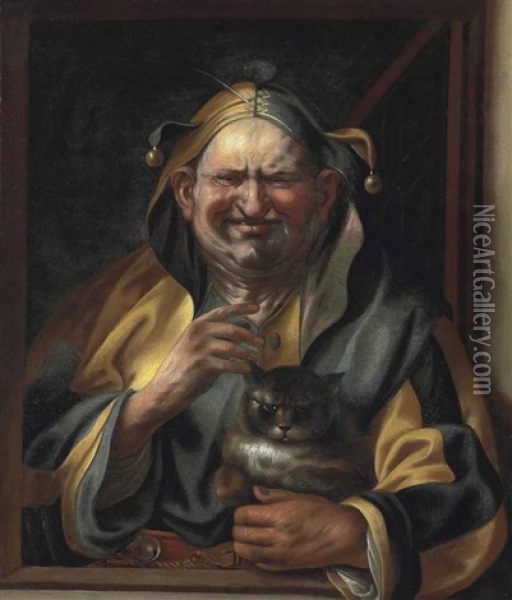 A Jester With A Cat Oil Painting - Jacob Jordaens