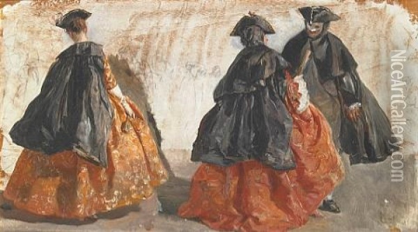 Costume Studies For The Carnevale (+ Another, Lrgr; 2 Works) Oil Painting - Sir William Orpen