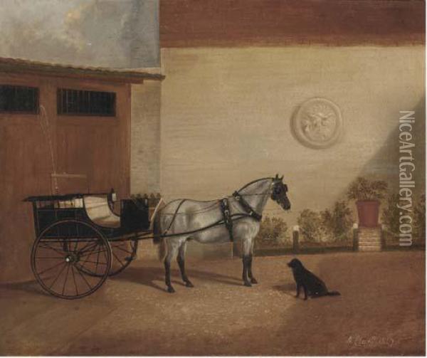A Carriage Horse With A Gig Oil Painting - A. Clark