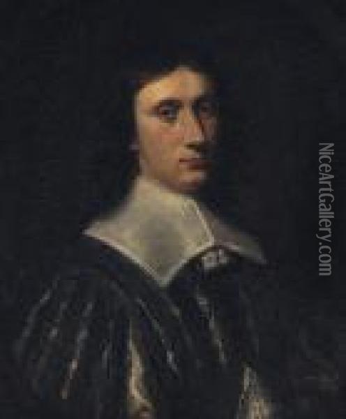 Portrait Of A Gentleman, Bust-length, In A Black Slasheddoublet Oil Painting - Pieter Nason