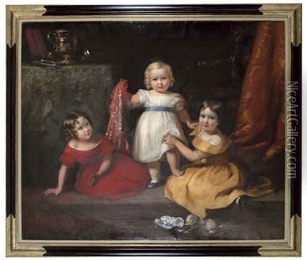 Group Portrait Of John Scott, Later 3rd Earl Of Eldon, And His Sisters Lady Selina Scott And Lady Gertrude Scott Oil Painting - Eden Upton Eddis