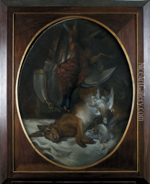 Nature Morte Au Carnier Et Trophee De Gibier, Lievre, Perdreau, Faisan, Canard Oil Painting - Henri d'Ainecy Montpezat