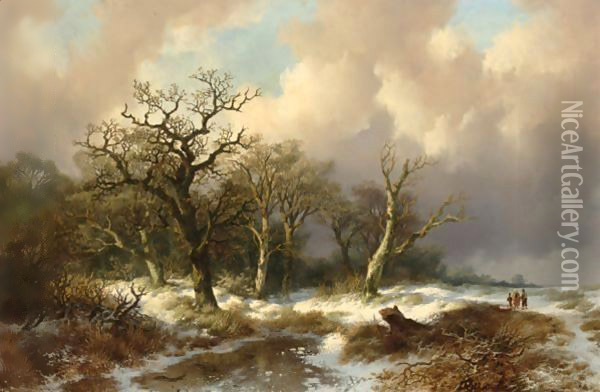 Figures In A Winter Landscape Oil Painting - Remigius Adriannus van Haanen