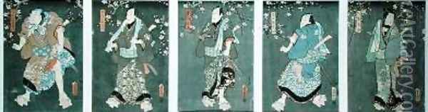Five characters from a play by Toyokuni Pentatych Oil Painting - Utagawa Kunisada