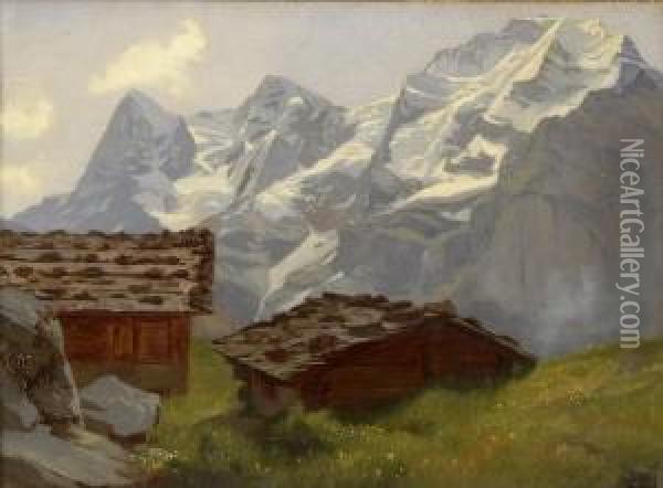 Eiger, Monch Und Jungfrau Von Murren Aus Gesehen Oil Painting - Edouard Louis Aug. Metton
