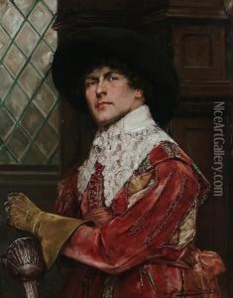 A Cavalier Holding A Sword Oil Painting - Alex De Andreis
