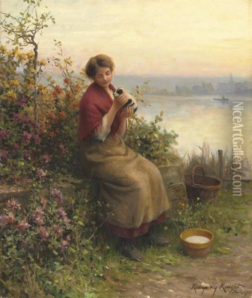 The New Puppy Oil Painting - Daniel Ridgway Knight