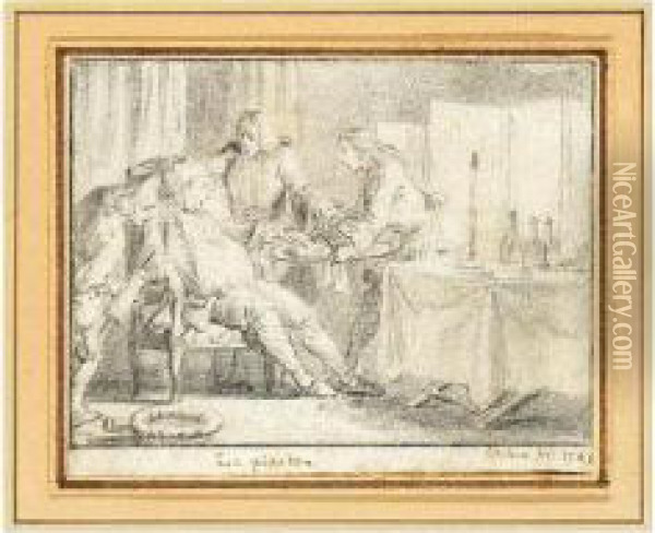 Design For A Book Illustration: The Glutton Oil Painting - Charles-Nicolas I Cochin