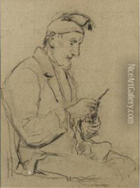 Sitzender Bauer Sitting Peasant Oil Painting - Albert Anker