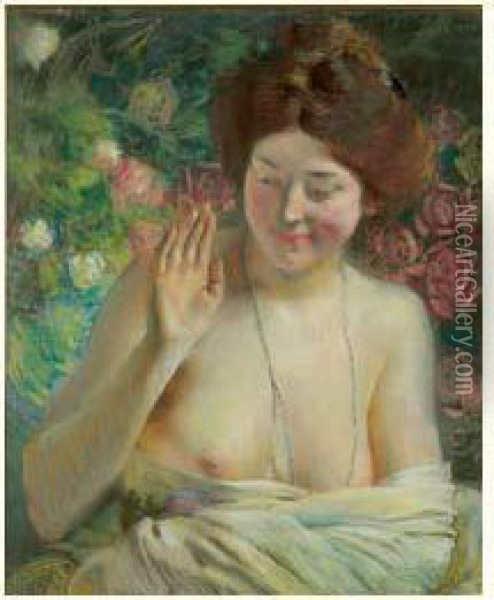 Femme Aux Fleurs Oil Painting - Paul Albert Besnard