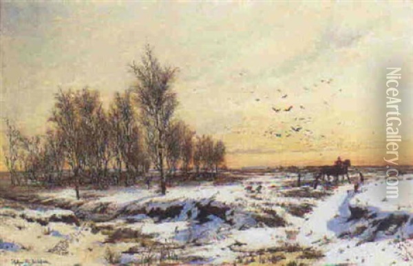 Vinterlandskab Med Mand Og Heste Oil Painting - Holger Hvitfeldt Jerichau
