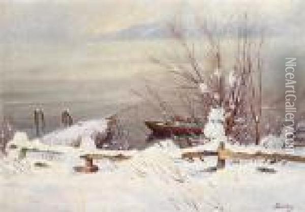 Vinter Ved Fjorden Olje Pa Lerret. 80x109. Signert Nede Til Hoyre: Diriks Oil Painting - Carl-Edvard Diriks
