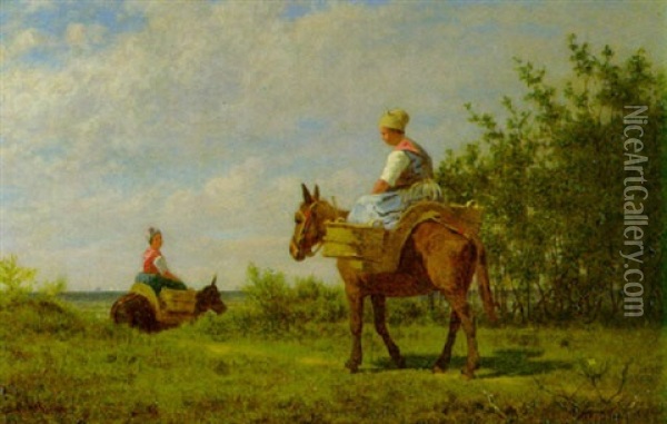 Normanninnen Von Der Feldarbeit Heimkehrend Oil Painting - Eduard Ockel