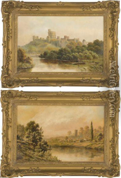 Depicting An English River Landscape Oil Painting - Robert Mann