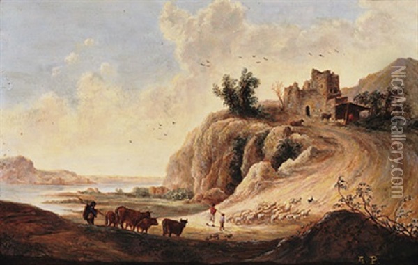 Arkadische Landschaft Mit Schaf- Und Kuhherden Oil Painting - Abraham van Cuylenborch
