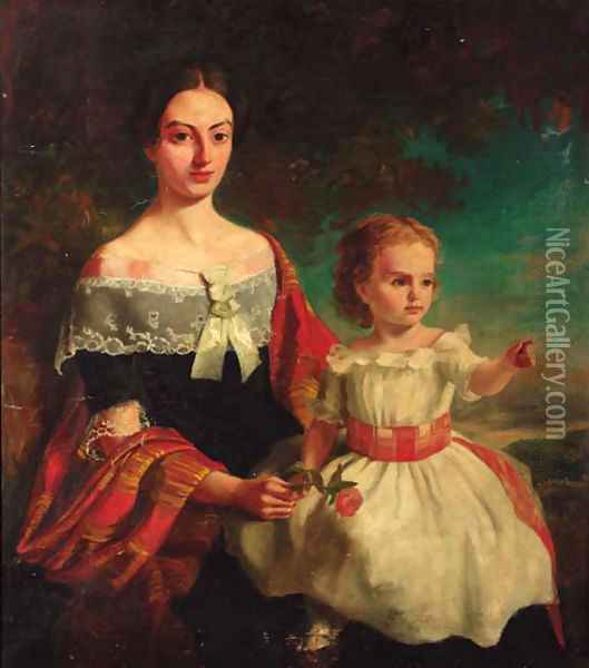 Portrait of Mrs Threshie and her daughter Luary Helen Threshie Oil Painting - Thomas Musgrove Joy
