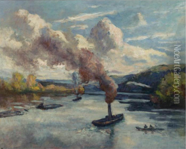 Peniches Et Remorqueurs Sur La Seine Oil Painting - Maximilien Luce