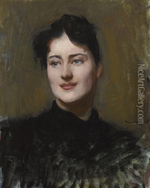 Portrait Of A Woman (dark-haired Model) Oil Painting - Dennis Miller Bunker