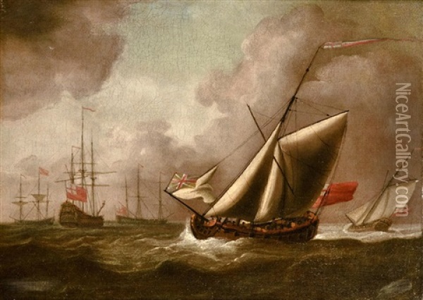 An Admiralty Yacht Tacking Towards A First Rate Of The Squadron Of The Red Oil Painting - Willem van de Velde III
