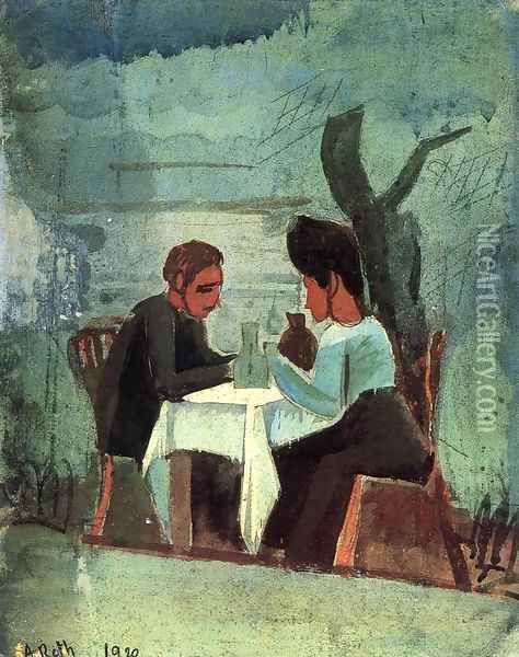 In a Garden Restaurant 1920 Oil Painting - Alfred Rethel
