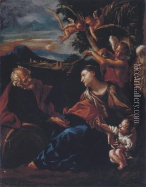 The Rest On The Flight Into Egypt Oil Painting - Giovanni Lanfranco