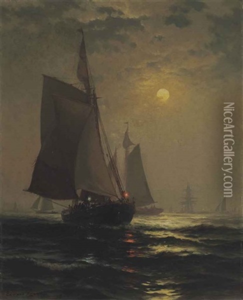Moonlight In New York Harbor Oil Painting - Edward Moran