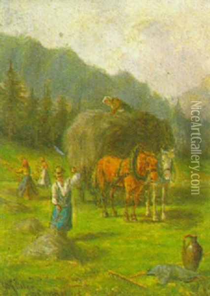 Bei Der Heuernte Oil Painting - Ludwig Mueller-Cornelius