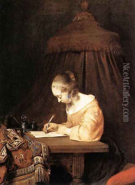 Woman Writing a Letter c. 1655 Oil Painting - Gerard Ter Borch