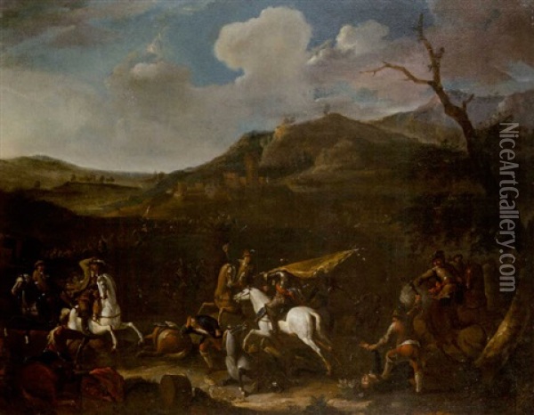 A Cavalry Skirmish Oil Painting - Jasper Broers