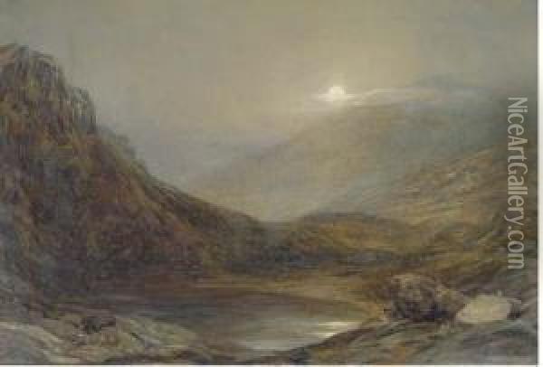 Moonrise, Llyn-taryn, North Wales Oil Painting - Henry Clarence Whaite