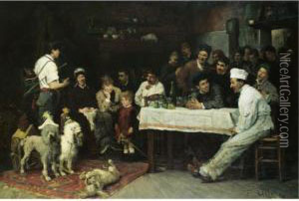 Les Chiens Savants (the Performing Dogs) Oil Painting - Fritz von Uhde