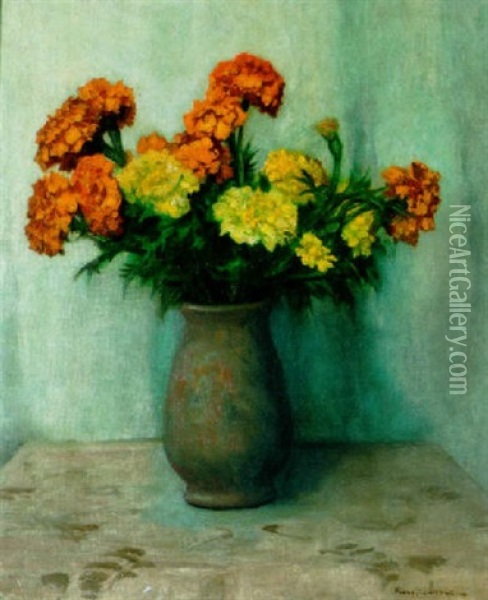 Marigolds In A Vase Oil Painting - Maurice Braun