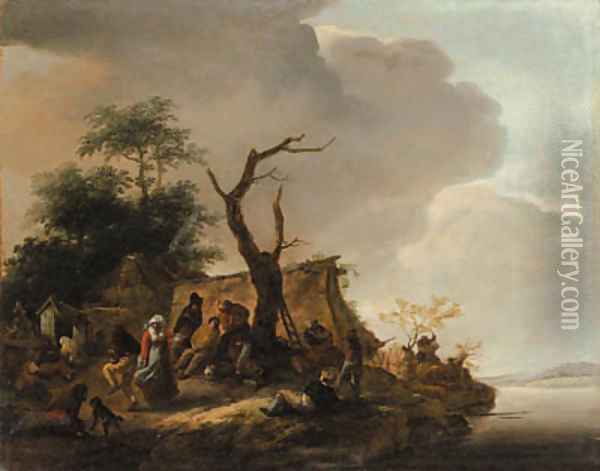 Peasants merrymaking by a river Oil Painting - Philips Wouwerman