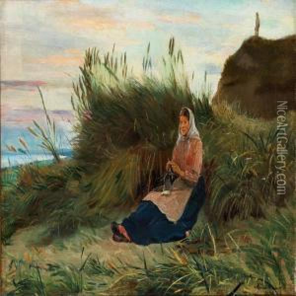 Fisherman's Wife In The Dunes Oil Painting - Michael Ancher
