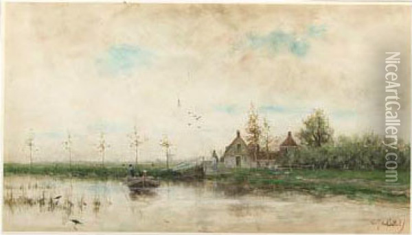 The Ferry Oil Painting - Fredericus Jacobus Van Rossum Du Chattel