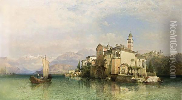 A View Of An Italian Lake Oil Painting - George Edwards Hering
