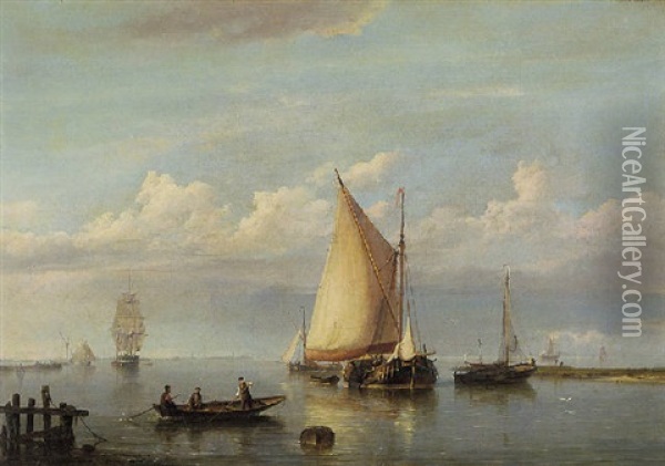 Shipping In An Estuary Oil Painting - Hermanus Koekkoek the Elder