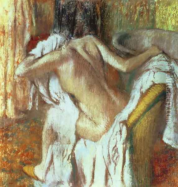 Woman drying herself, c.1888-92 Oil Painting - Edgar Degas