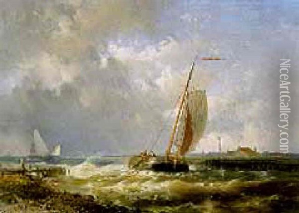 Fishing Boats In A Stiff Breeze Oil Painting - Abraham Hulk the Elder