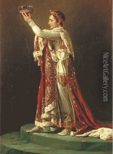 Portrait Of The Emperor Napoleon
 I, Standing Full-length Inimperial Regalia Holding A Crown Oil Painting - Jacques Louis David