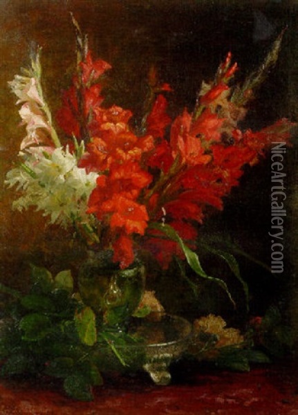 A Still Life With Gladioli And Roses Oil Painting - Gerardina Jacoba van de Sande Bakhuyzen