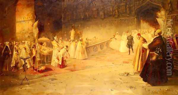 A Royal Wedding Oil Painting - Salvador Sanchez-Barbudo Morales