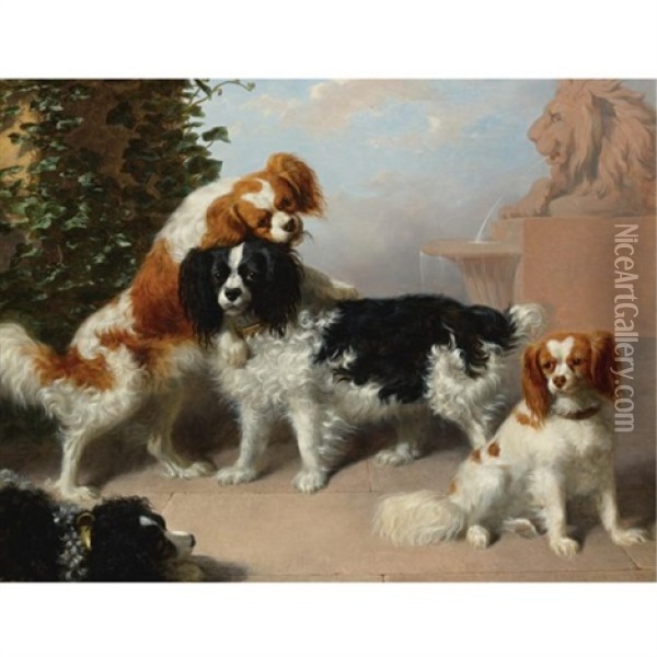 Mr. J.a. Sandiland's King Charles Spaniels Oil Painting - James William Giles