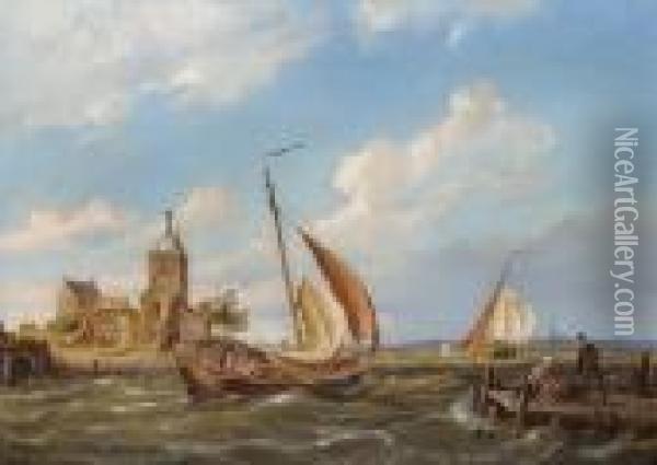 On The Isle Of Tholen, Holland; Kampen, On The Zuiderzee, Holland Oil Painting - Pieter Cornelis Dommershuijzen