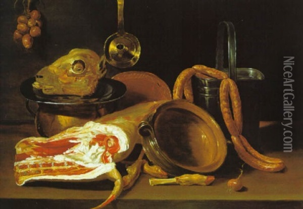 Stilleben Mit Fleisch, Wursten Und Kuchengeschirr Oil Painting - Jacob Fopsen van Es