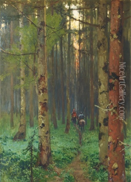 Nightfall In The Forest Oil Painting - Carl Julius E. Ludwig